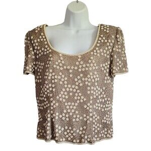 Vtg Adrianna Papell Boutique Evening Top Womens 14 Blouse Beaded Silk Formal
